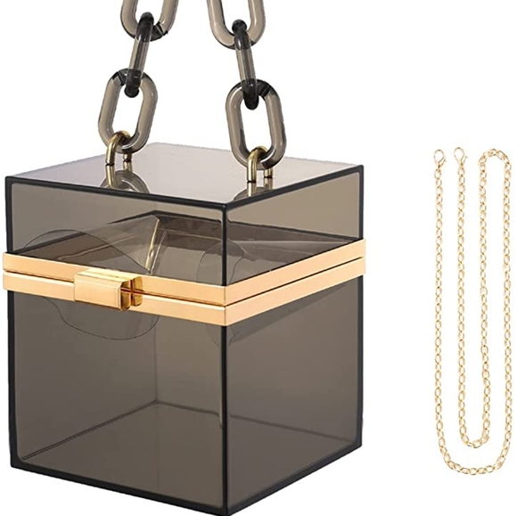 Cute Clear Acrylic Plastic Neon Hard Frame Party Clutch Purse with Gold - Picture 4 of 6